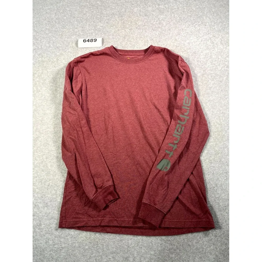 Carhartt Shirt Mens Small Red Cotton Graphic Logo Crew Neck Long Sleeve‎ Casual